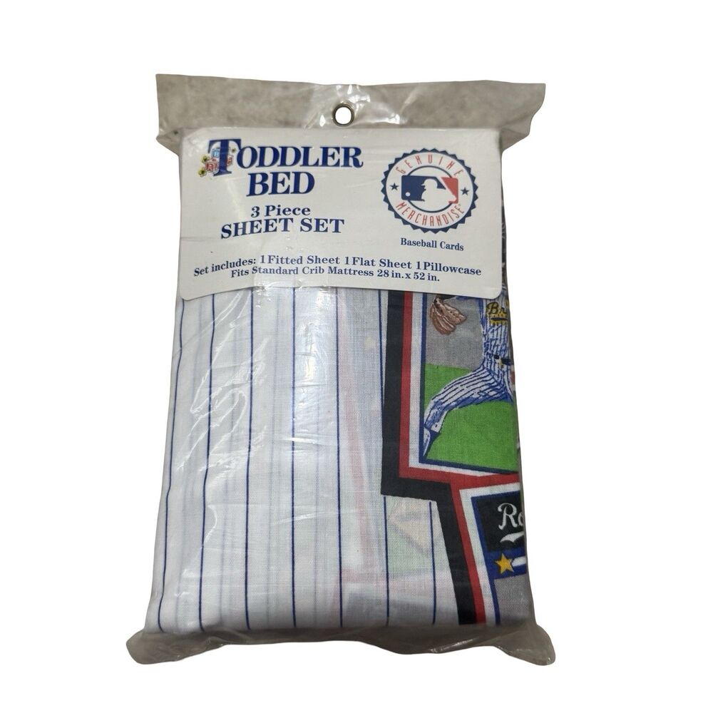 VTG MLB Toddler Bed‎ Set Baseball Sheet Crib Sz 3 Pcs NOS Nursery Baby shower